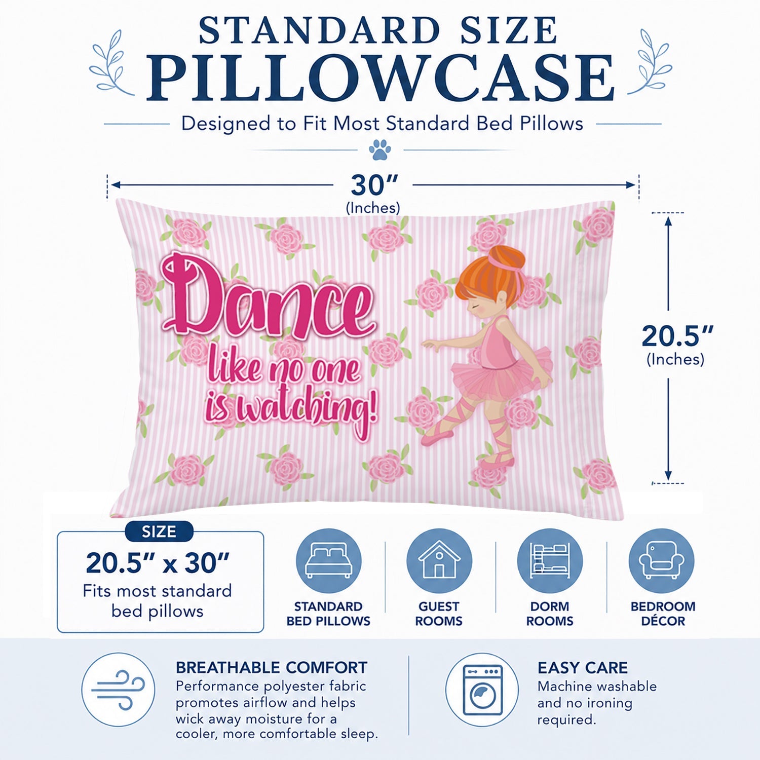 Ballet Dance Red Hair Standard Pillowcase Lightweight Super Soft Easy Care Decorative Artwork Pillowcase, Standard