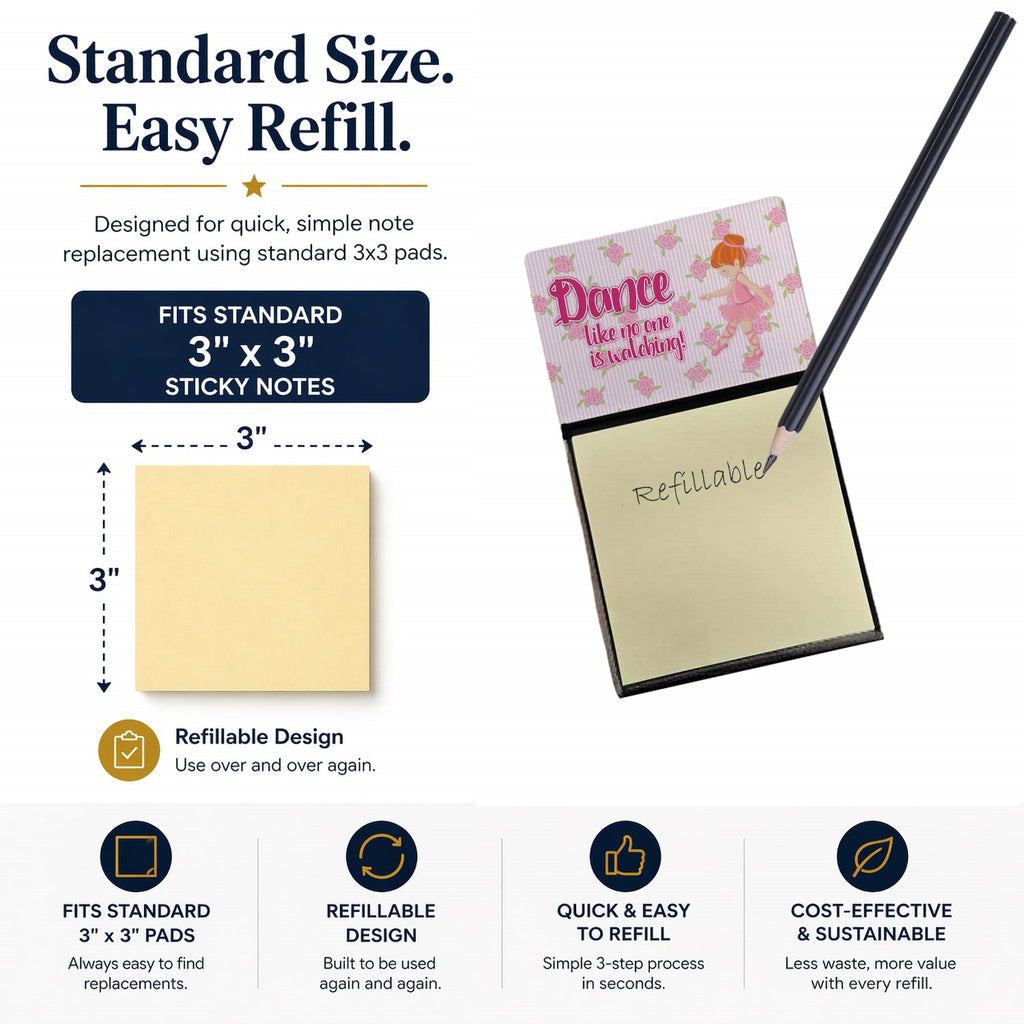 Ballet Dance Red Hair Watercolor Sticky Note Holder Refillable Dispenser Desk Accessory 3x3 Pad Gift