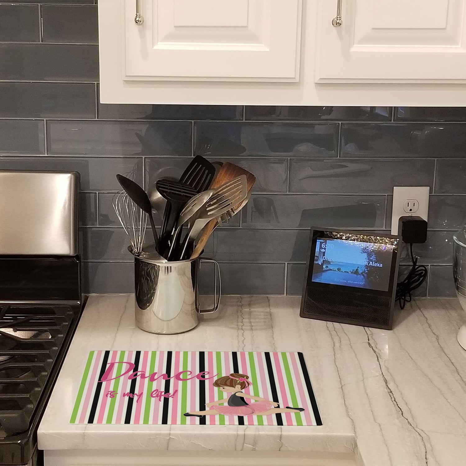 Ballet Dance is my Life Brunette Cutting Board Tempered Glass Kitchen Cutting Surface, Heat Resistant Chopping, Non-Slip Feet, Food Prep & Serving