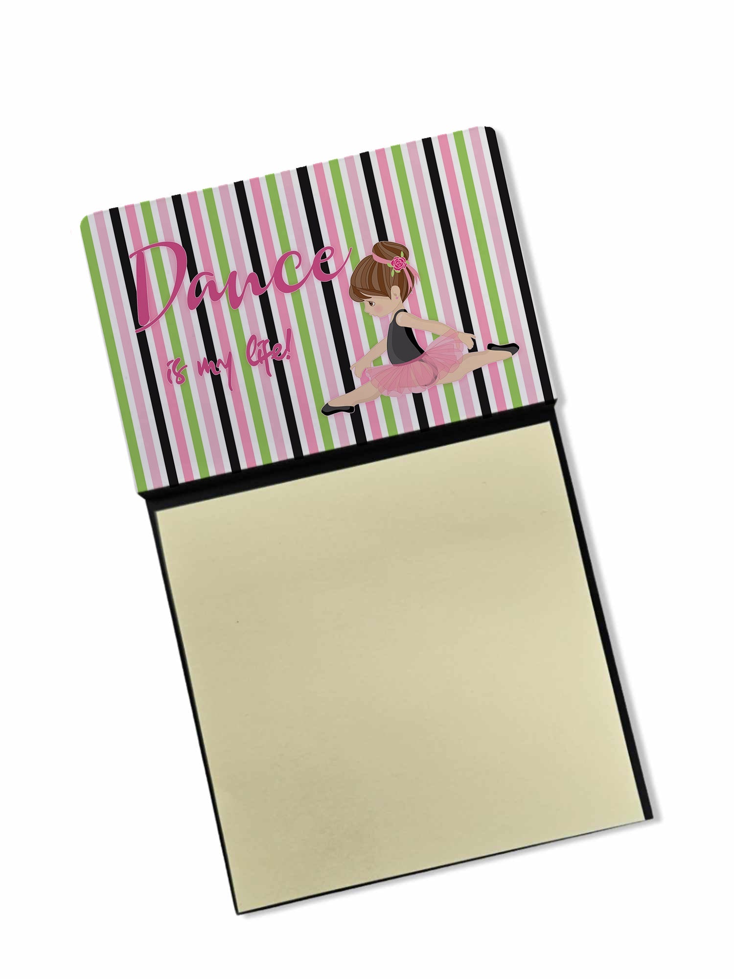 Ballet Dance is my Life Brunette Watercolor Sticky Note Holder Refillable Dispenser Desk Accessory 3x3 Pad Gift