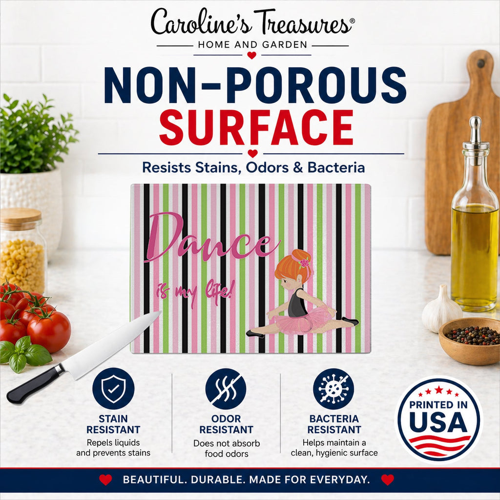 Ballet Dance is my Life Red Cutting Board Tempered Glass Kitchen Cutting Surface, Heat Resistant Chopping, Non-Slip Feet, Food Prep & Serving