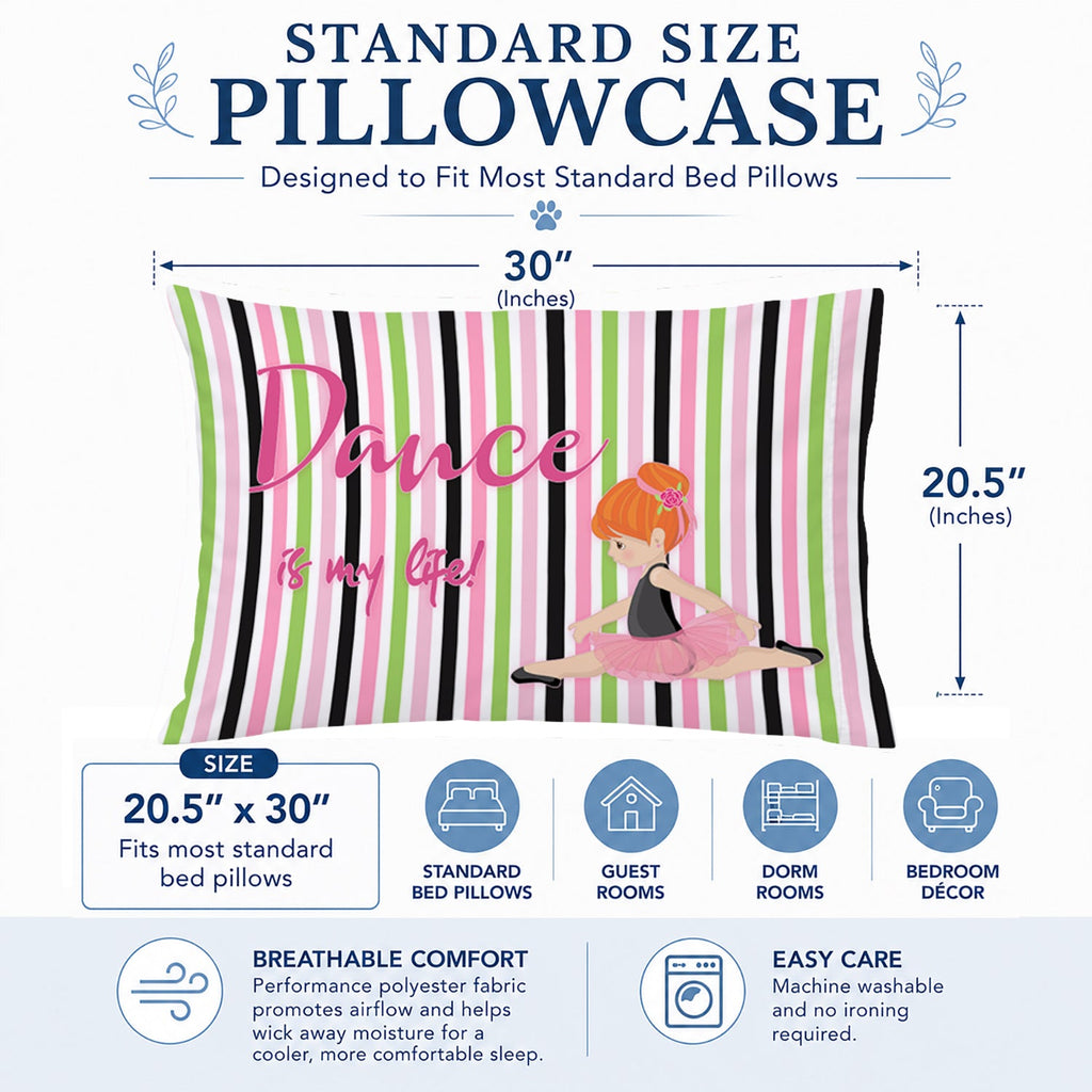 Ballet Dance is my Life Red Standard Pillowcase Lightweight Super Soft Easy Care Decorative Artwork Pillowcase, Standard