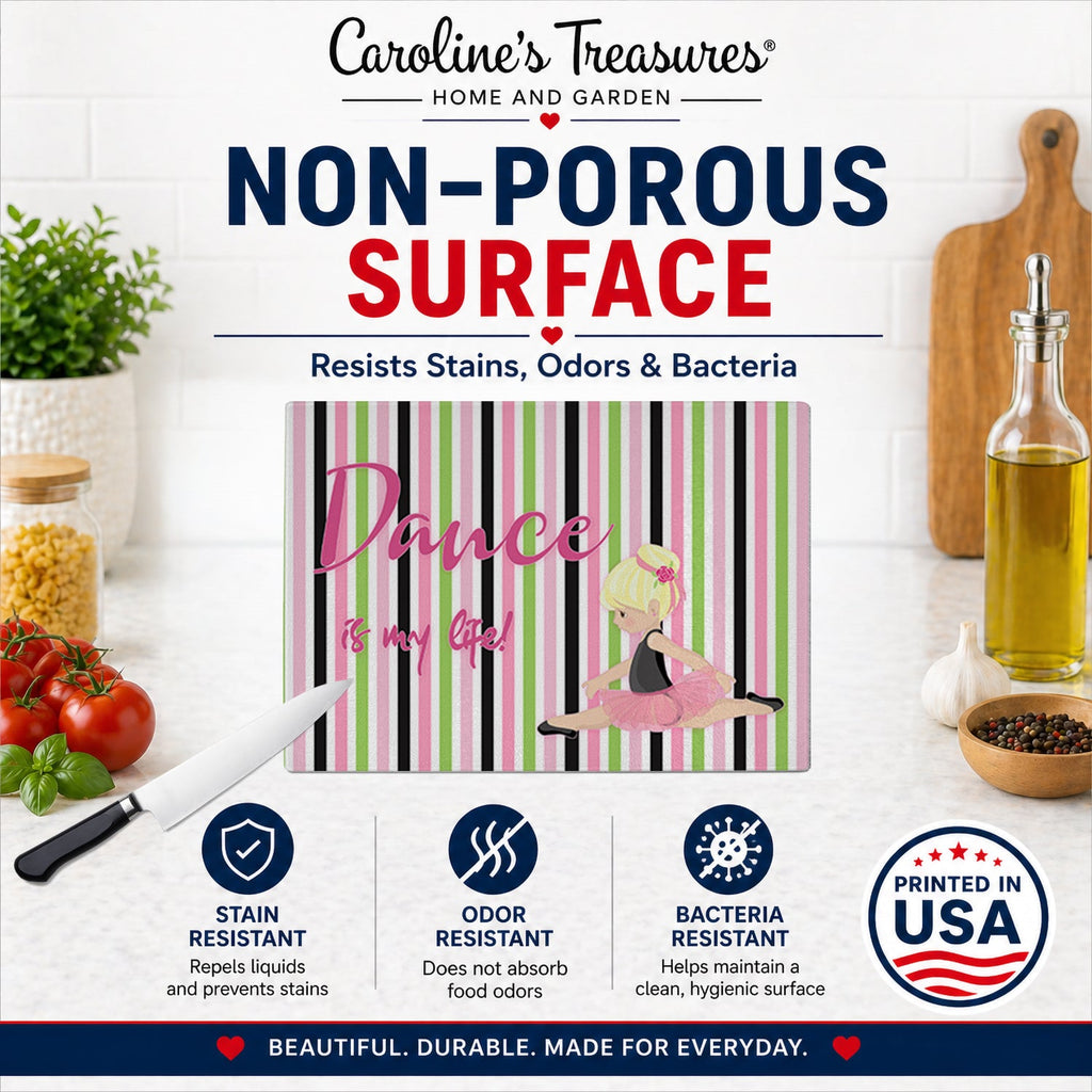 Ballet Dance is my Life Blonde Cutting Board Tempered Glass Kitchen Cutting Surface, Heat Resistant Chopping, Non-Slip Feet, Food Prep & Serving