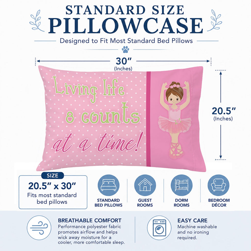 Ballet in 8 Counts Brunette Standard Pillowcase Lightweight Super Soft Easy Care Decorative Artwork Pillowcase, Standard