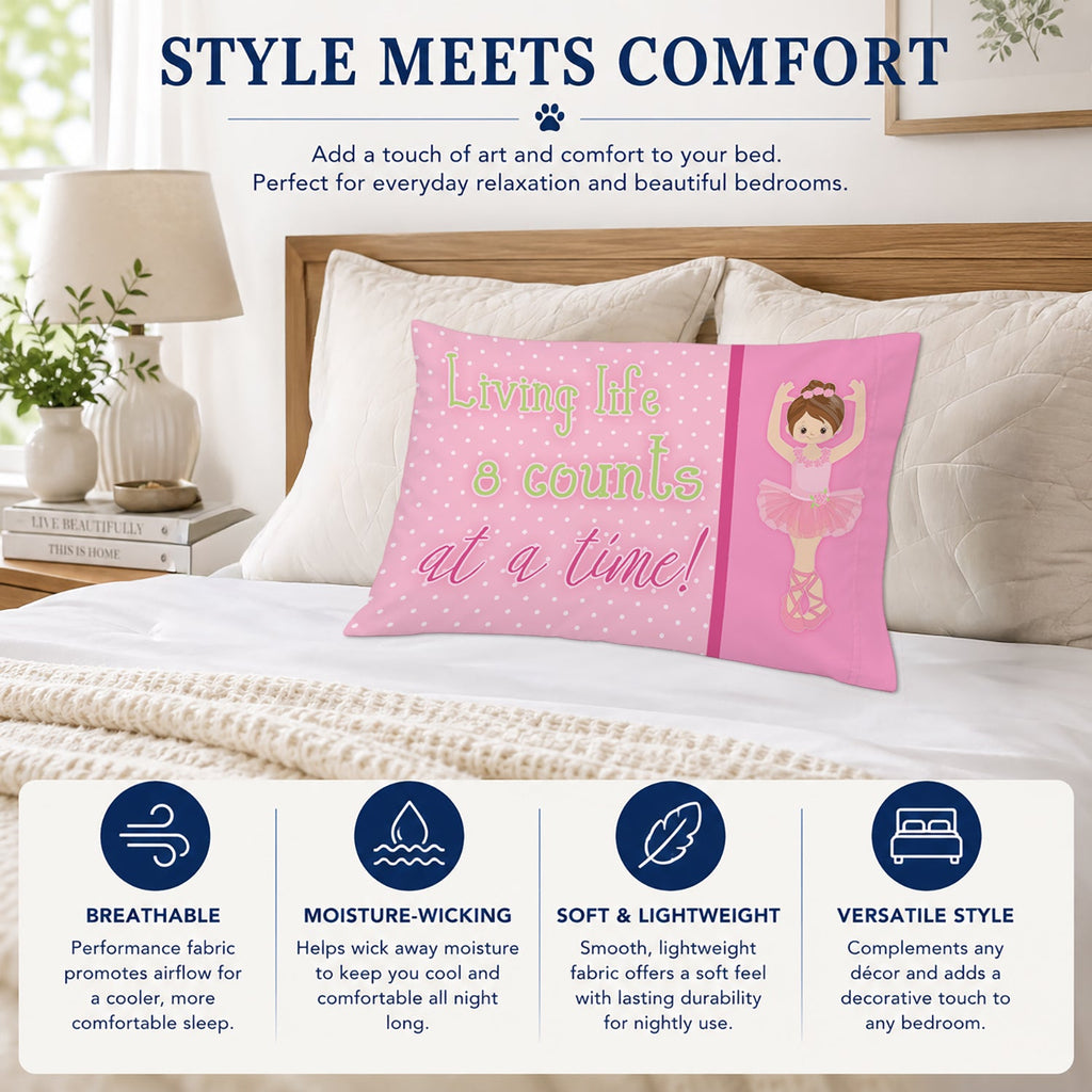 Ballet in 8 Counts Brunette Standard Pillowcase Lightweight Super Soft Easy Care Decorative Artwork Pillowcase, Standard