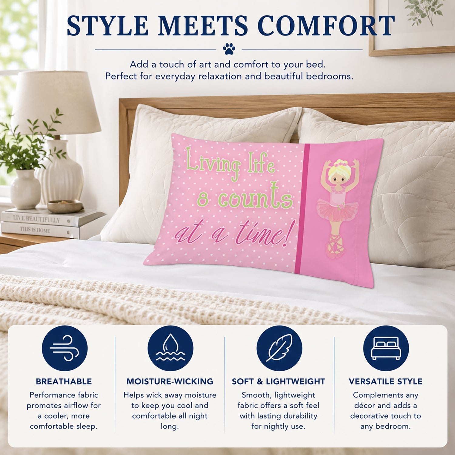 Ballet in 8 Counts Blonde Standard Pillowcase Lightweight Super Soft Easy Care Decorative Artwork Pillowcase, Standard