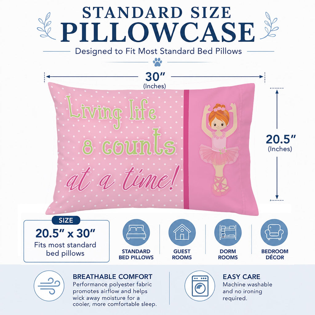 Ballet in 8 Counts Red Hair Standard Pillowcase Lightweight Super Soft Easy Care Decorative Artwork Pillowcase, Standard