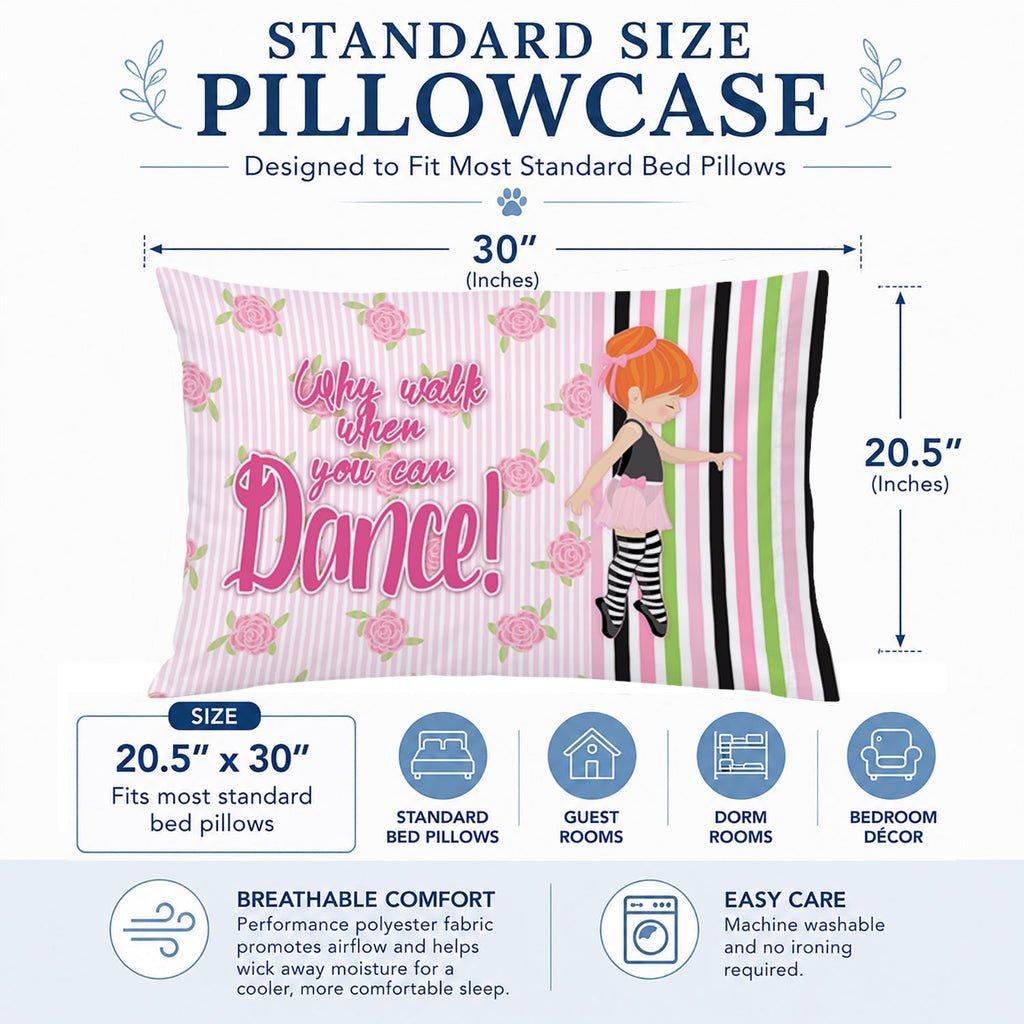 Ballet Dance Stripes Red Hair Standard Pillowcase Lightweight Super Soft Easy Care Decorative Artwork Pillowcase, Standard