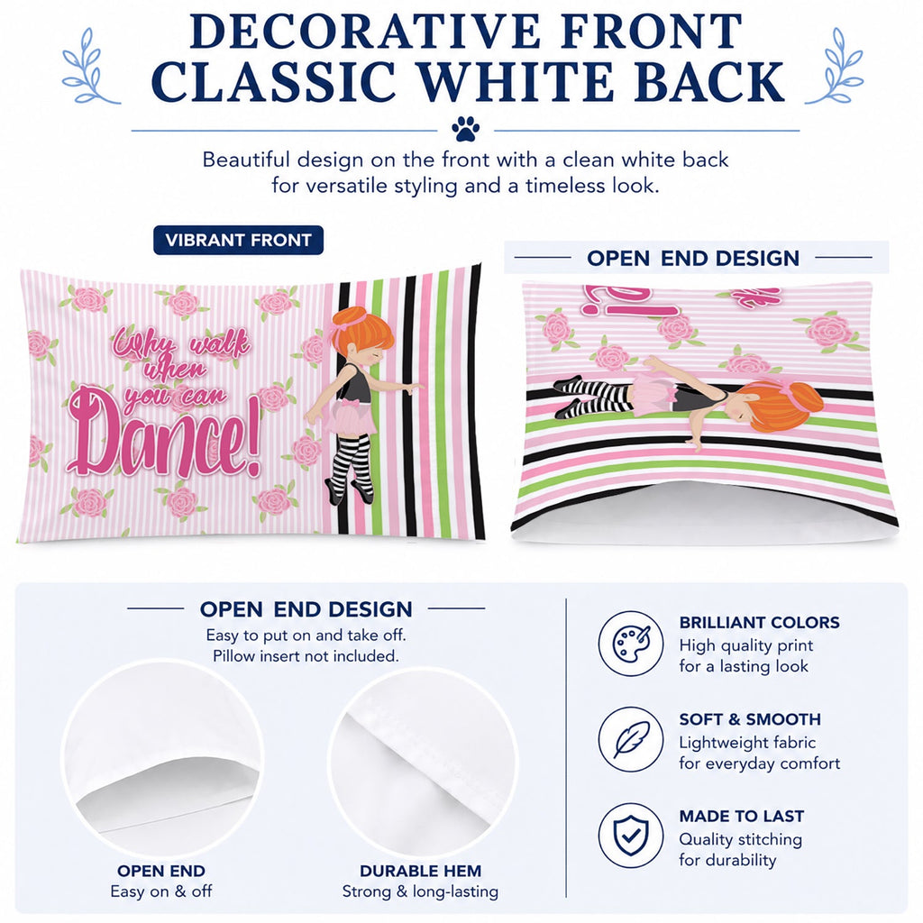 Ballet Dance Stripes Red Hair Standard Pillowcase Lightweight Super Soft Easy Care Decorative Artwork Pillowcase, Standard