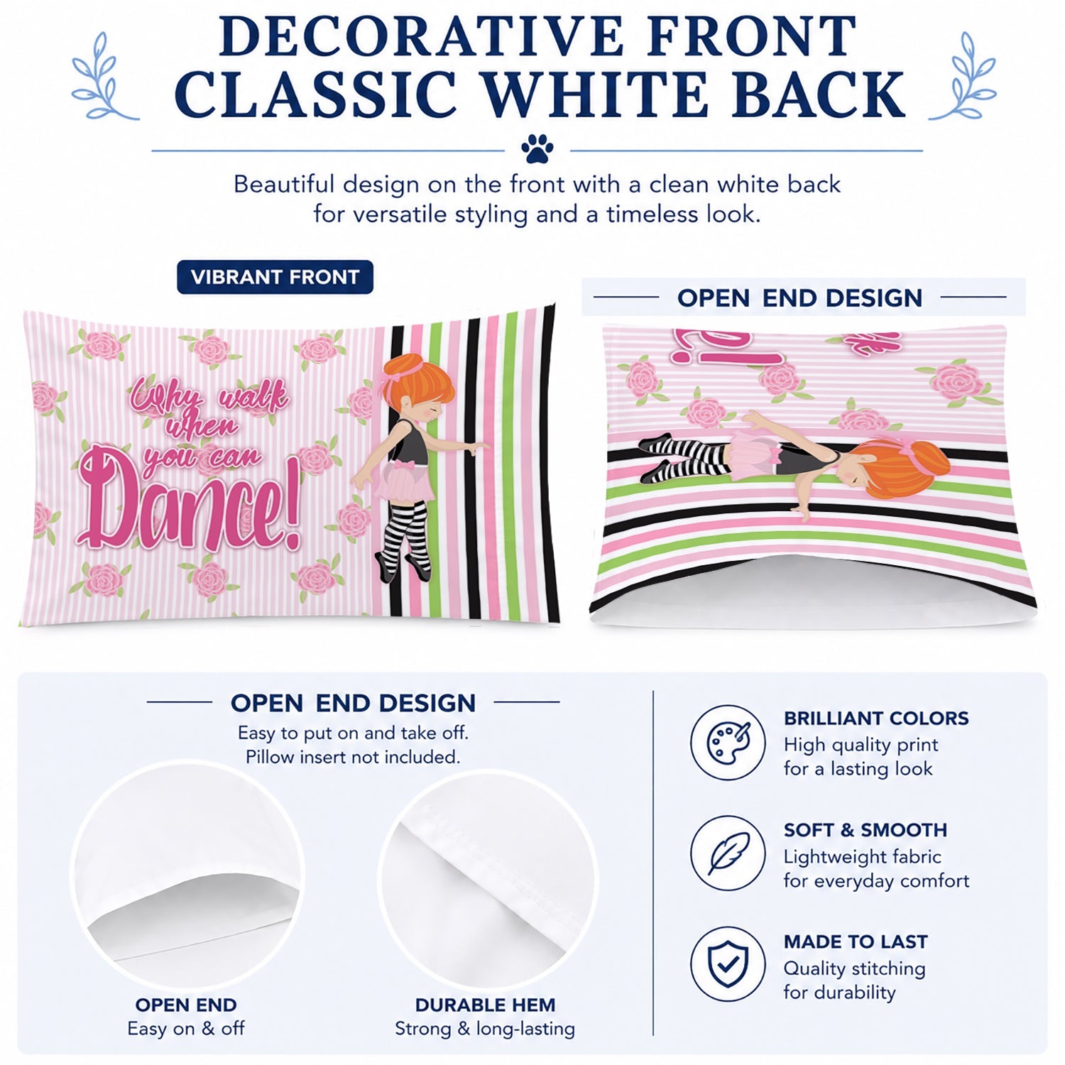 Ballet Dance Stripes Red Hair Standard Pillowcase Lightweight Super Soft Easy Care Decorative Artwork Pillowcase, Standard