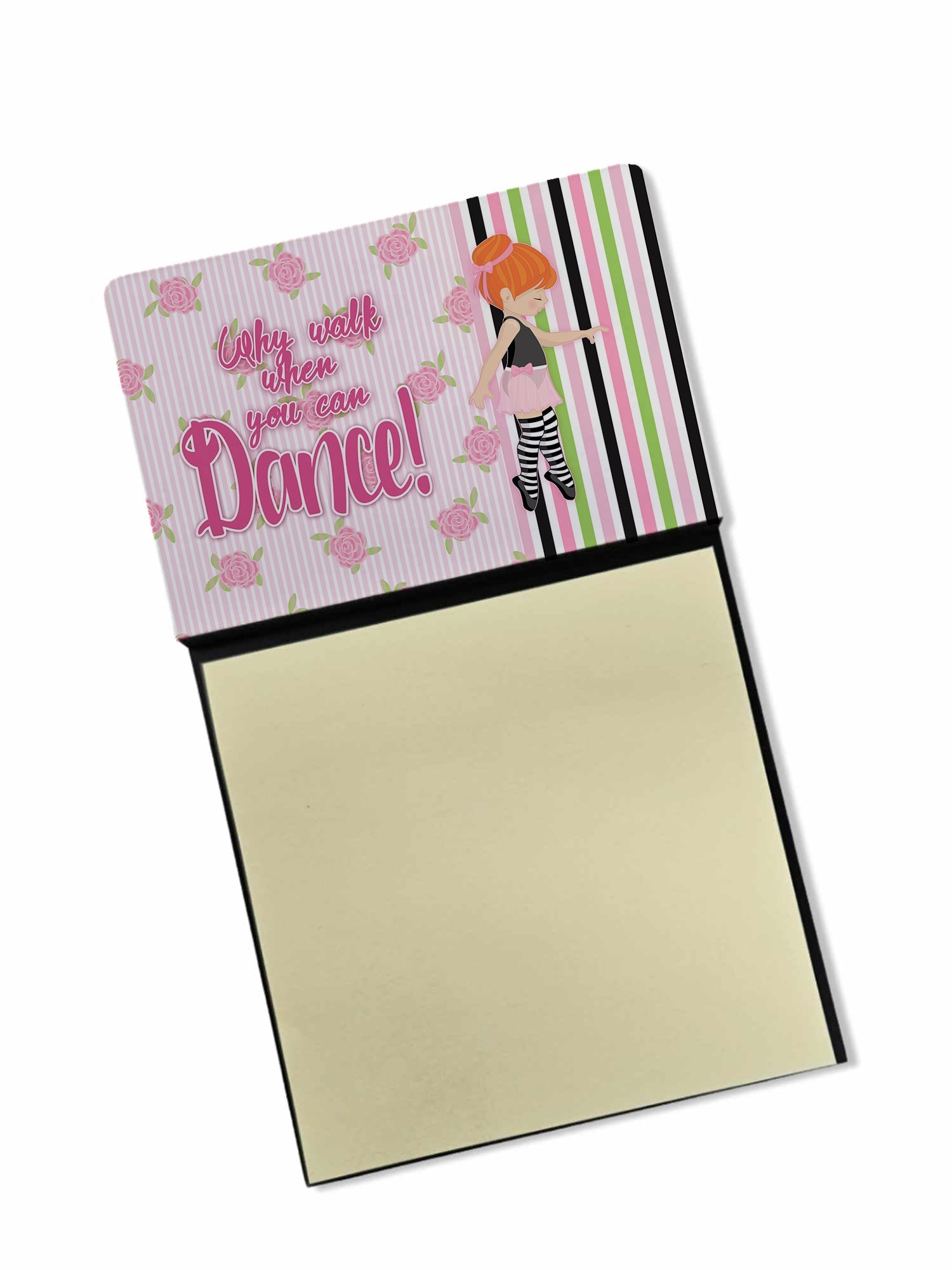 Ballet Dance Stripes Red Hair Watercolor Sticky Note Holder Refillable Dispenser Desk Accessory 3x3 Pad Gift