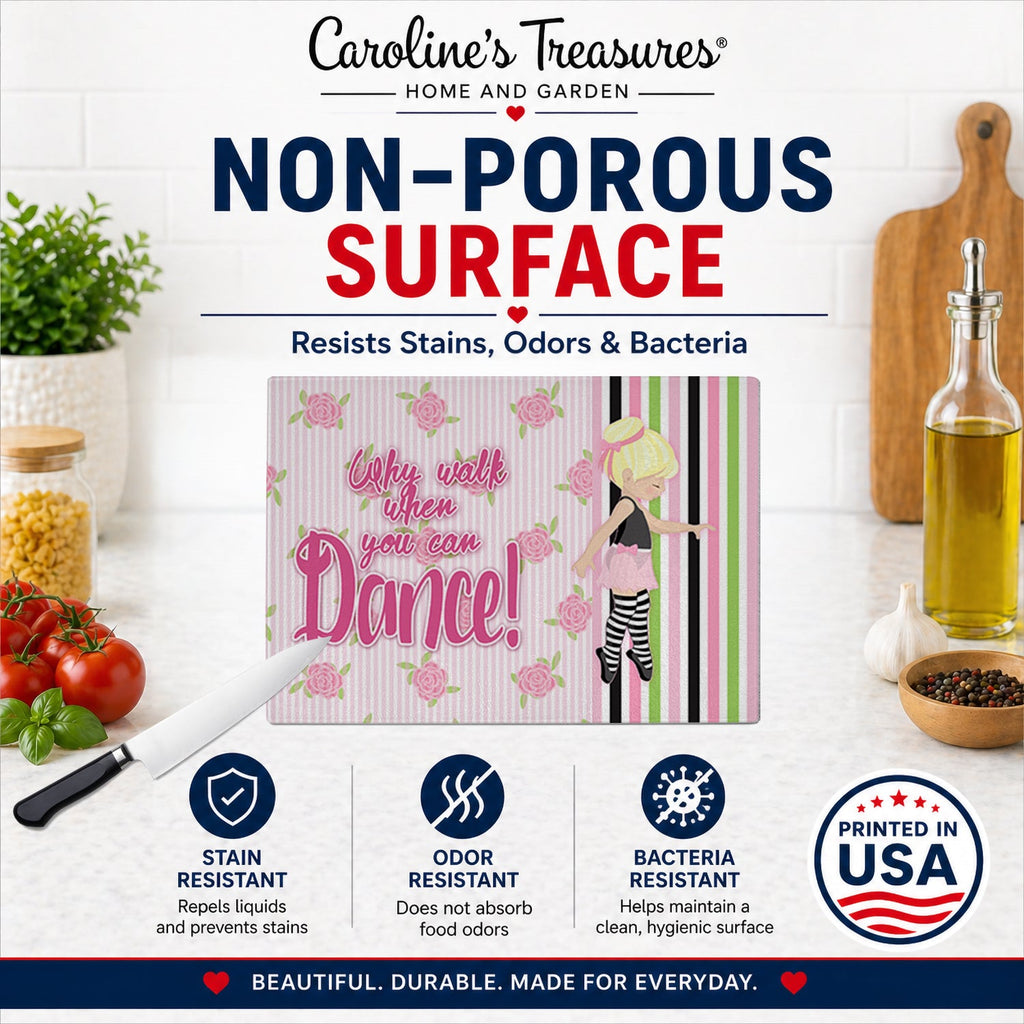 Ballet Dance Stripes Blonde Cutting Board Tempered Glass Kitchen Cutting Surface, Heat Resistant Chopping, Non-Slip Feet, Food Prep & Serving