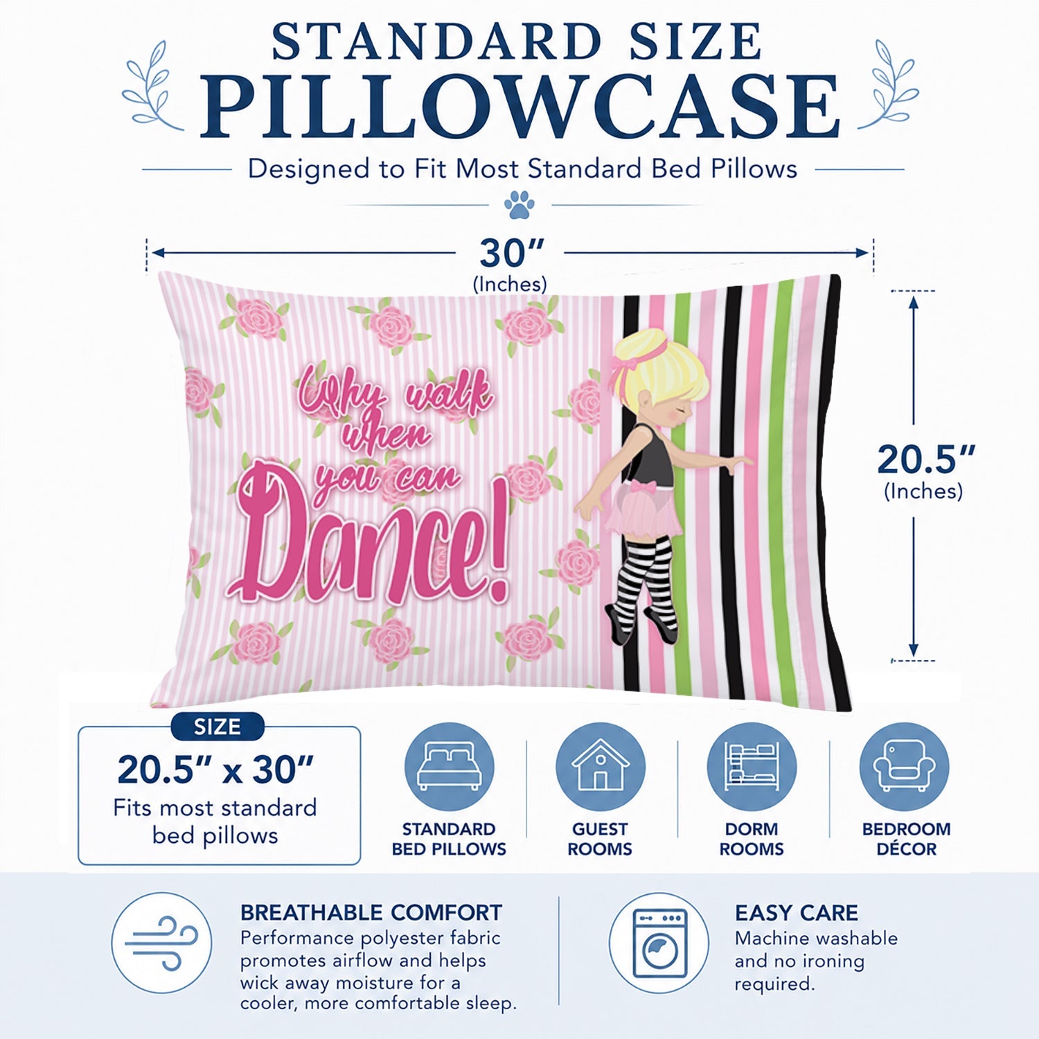 Ballet Dance Stripes Blonde Standard Pillowcase Lightweight Super Soft Easy Care Decorative Artwork Pillowcase, Standard
