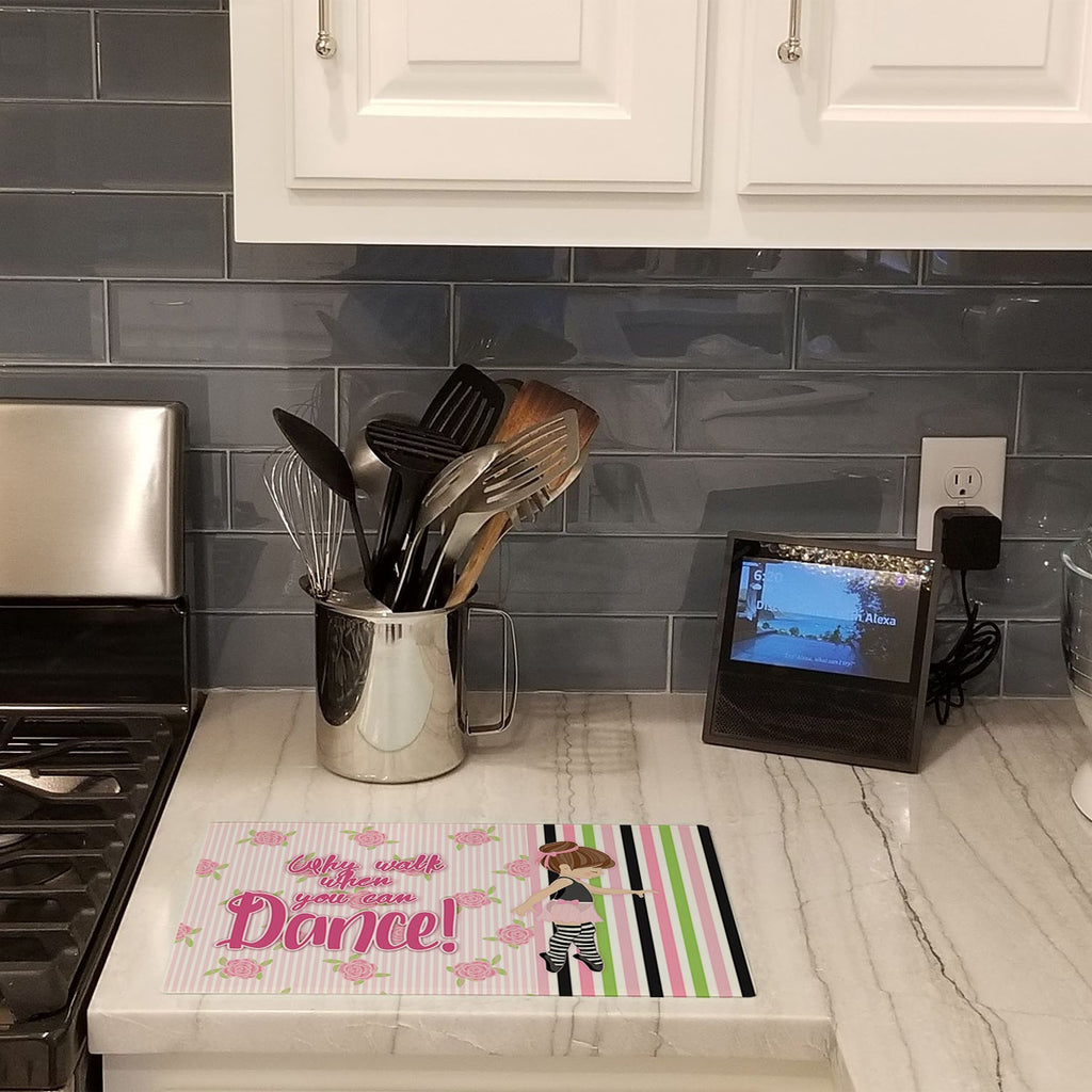 Ballet Dance Stripes Brunette Cutting Board Tempered Glass Kitchen Cutting Surface, Heat Resistant Chopping, Non-Slip Feet, Food Prep & Serving