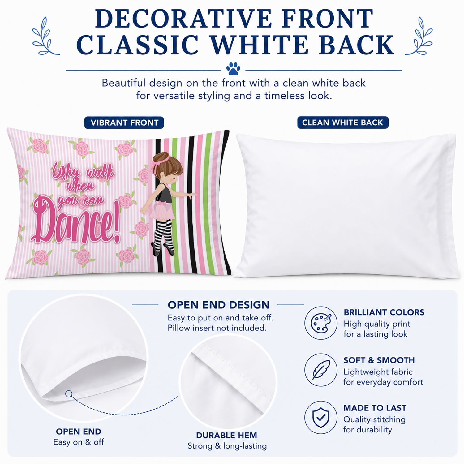 Ballet Dance Stripes Brunette Standard Pillowcase Lightweight Super Soft Easy Care Decorative Artwork Pillowcase, Standard
