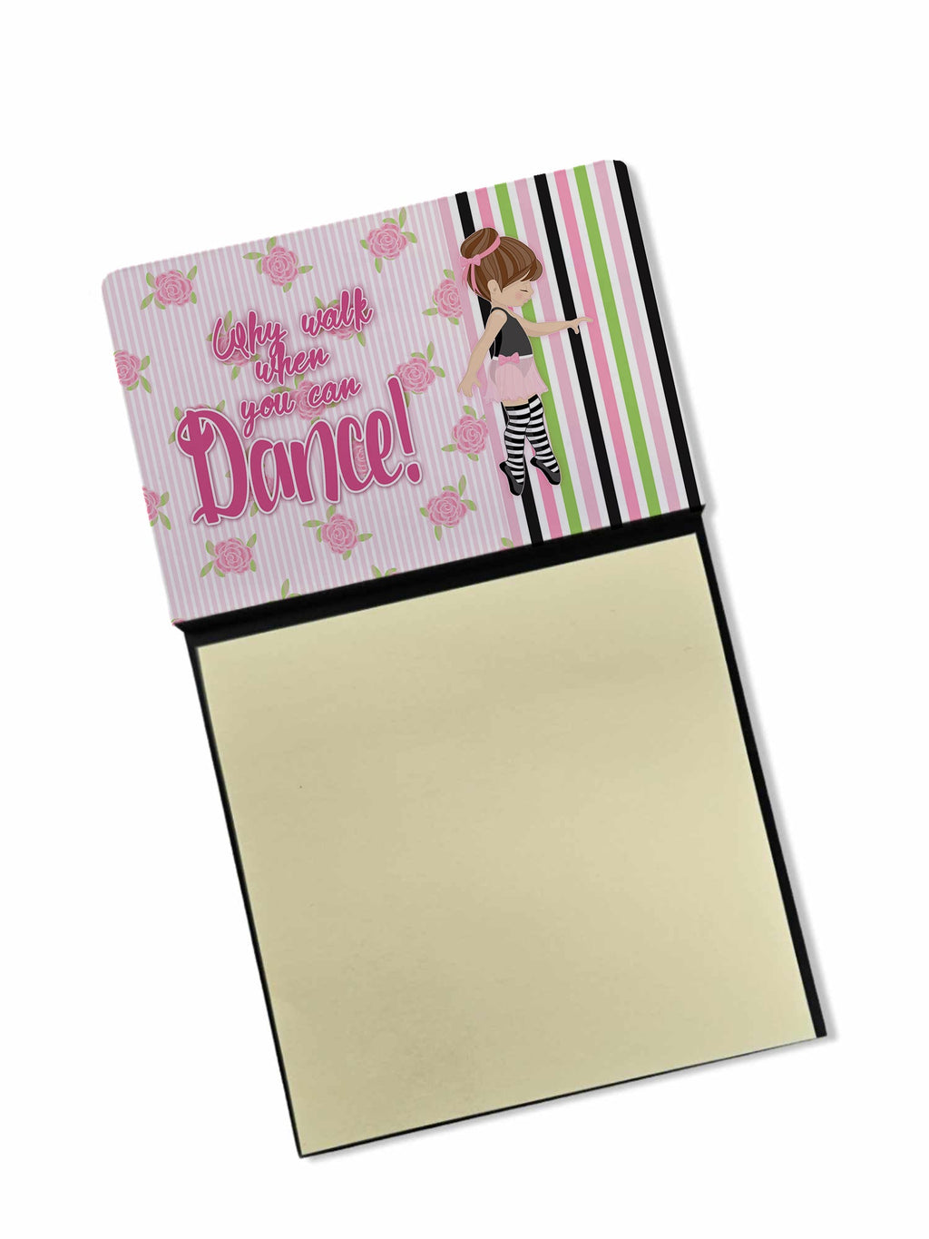 Ballet Dance Stripes Brunette Watercolor Sticky Note Holder Refillable Dispenser Desk Accessory 3x3 Pad Gift