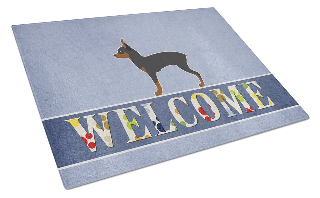 Toy Fox Terrier Welcome Cutting Board Tempered Glass Kitchen Cutting Surface, Heat Resistant Chopping, Non-Slip Feet, Food Prep & Serving