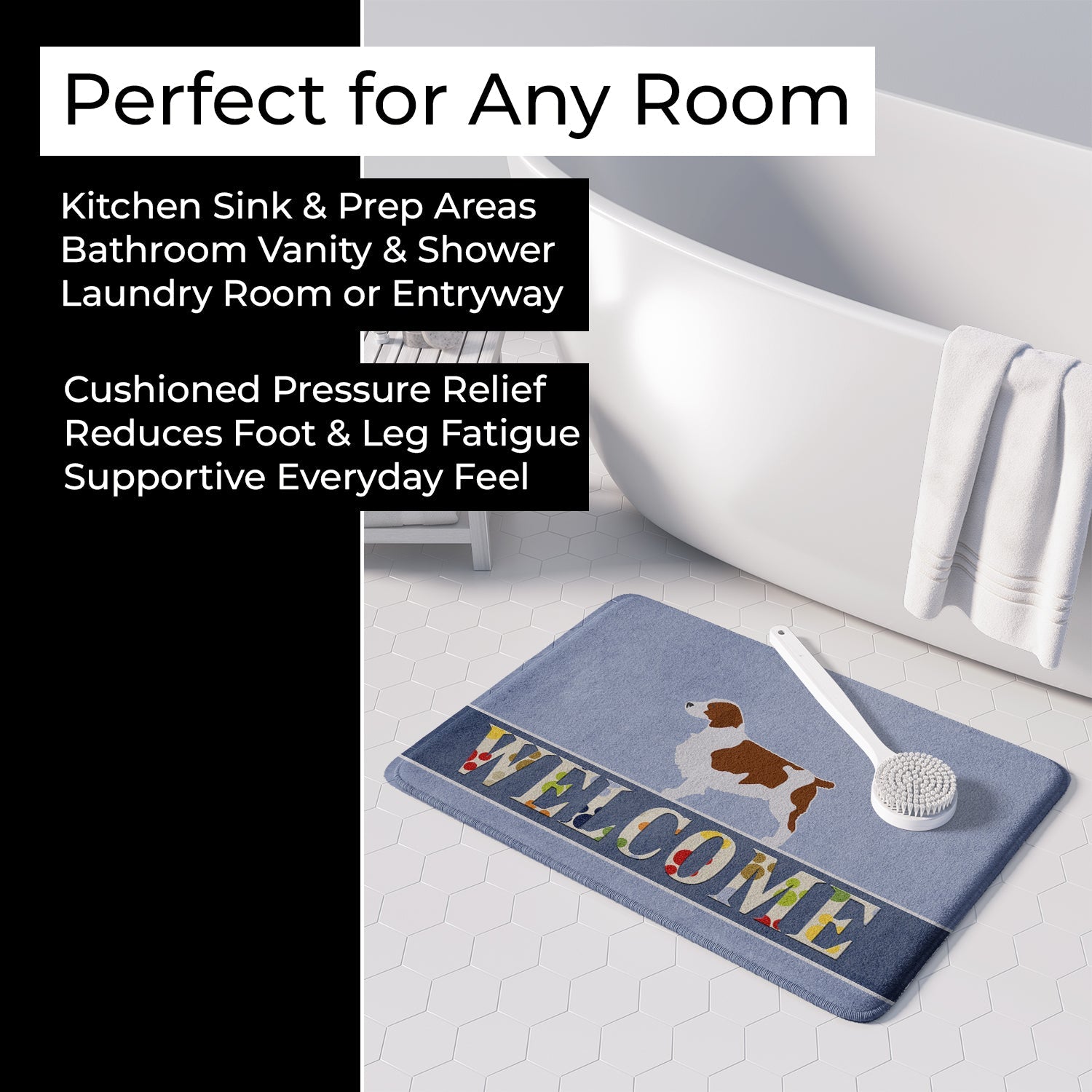 Welsh Springer Spaniel Welcome Memory Foam Kitchen Mat Machine Washable Anti-Fatigue Cushion Comfort Bath or Kitchen Rug