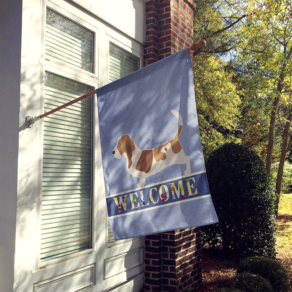 Basset Hound Welcome House Flag 28x40 Porch Sleeve Pole Decorative Outside Yard Banner Artwork Wall Hanging, Polyester
