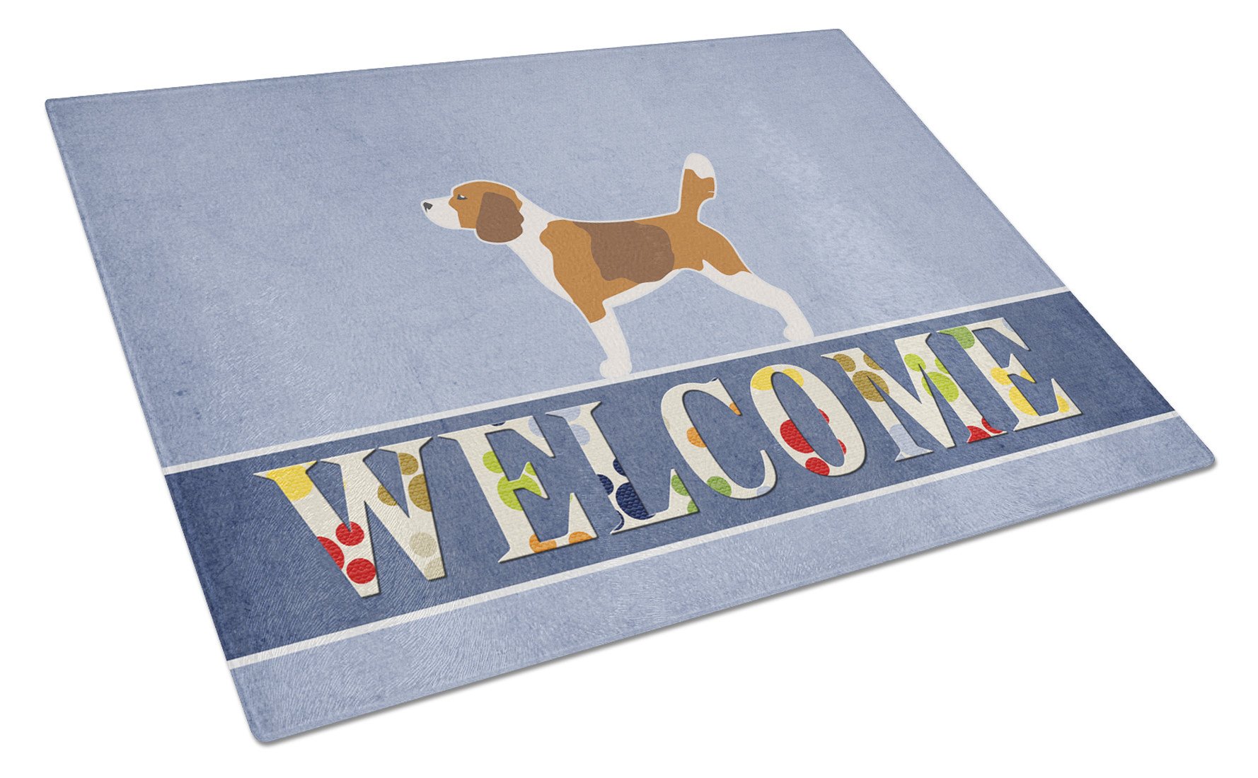 Beagle Welcome Cutting Board Tempered Glass Kitchen Cutting Surface, Heat Resistant Chopping, Non-Slip Feet, Food Prep & Serving