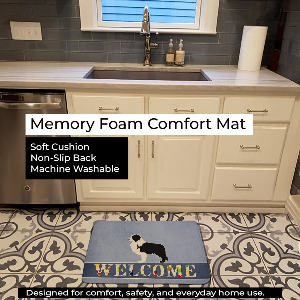 Black Border Collie Welcome Memory Foam Kitchen Mat Machine Washable Anti-Fatigue Cushion Comfort Bath or Kitchen Rug