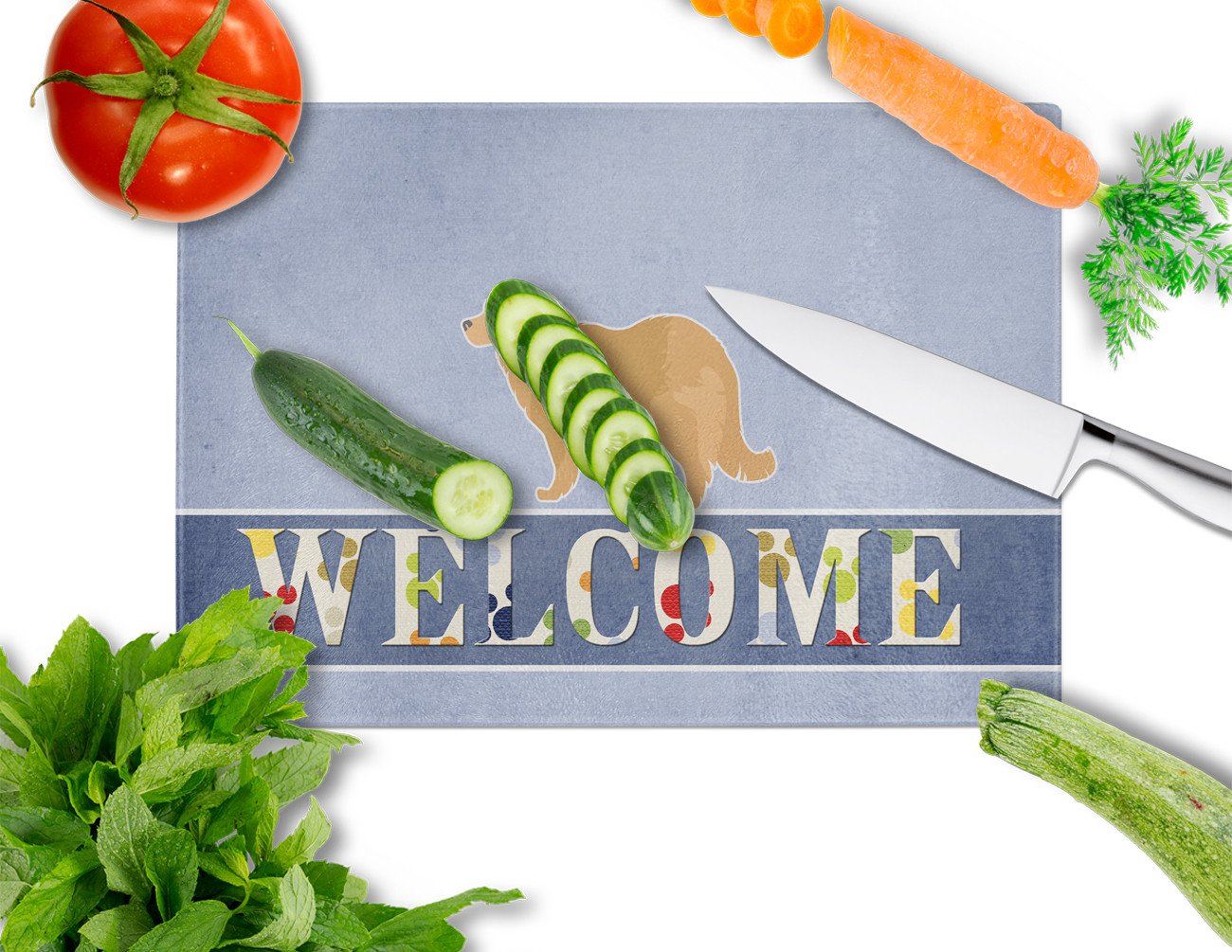 Caucasian Shepherd Dog Welcome Cutting Board Tempered Glass Kitchen Cutting Surface, Heat Resistant Chopping, Non-Slip Feet, Food Prep & Serving