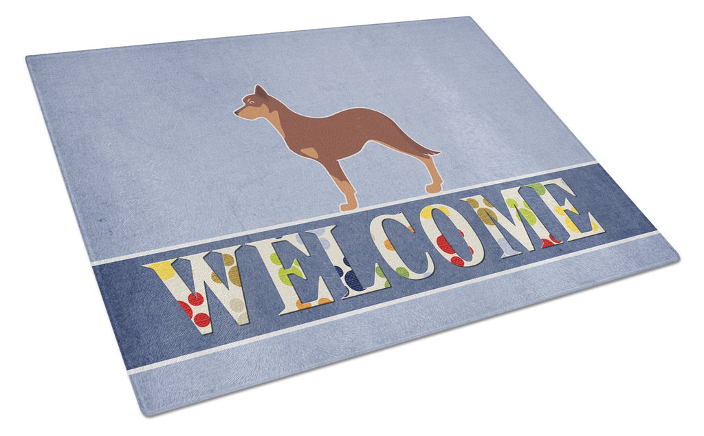 Australian Kelpie Dog Welcome Cutting Board Tempered Glass Kitchen Cutting Surface, Heat Resistant Chopping, Non-Slip Feet, Food Prep & Serving