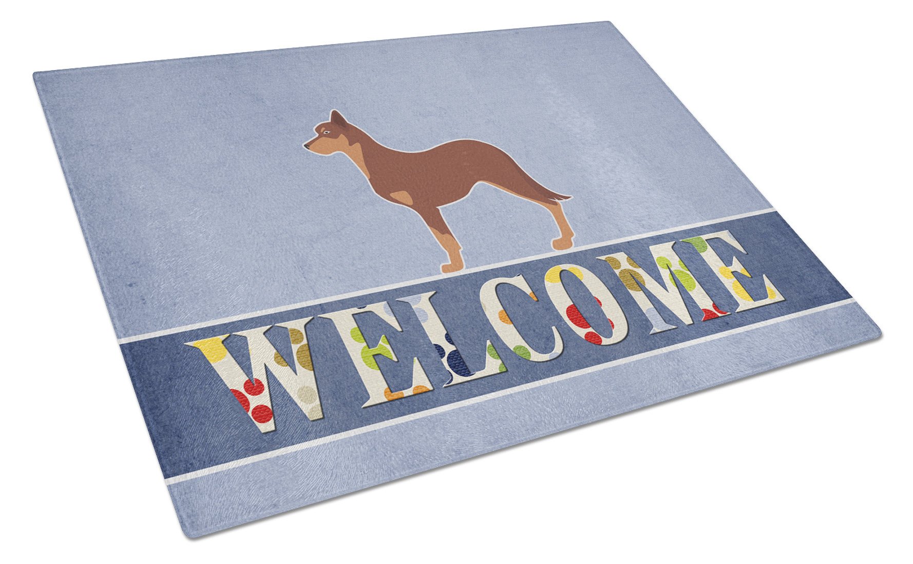Australian Kelpie Dog Welcome Cutting Board Tempered Glass Kitchen Cutting Surface, Heat Resistant Chopping, Non-Slip Feet, Food Prep & Serving