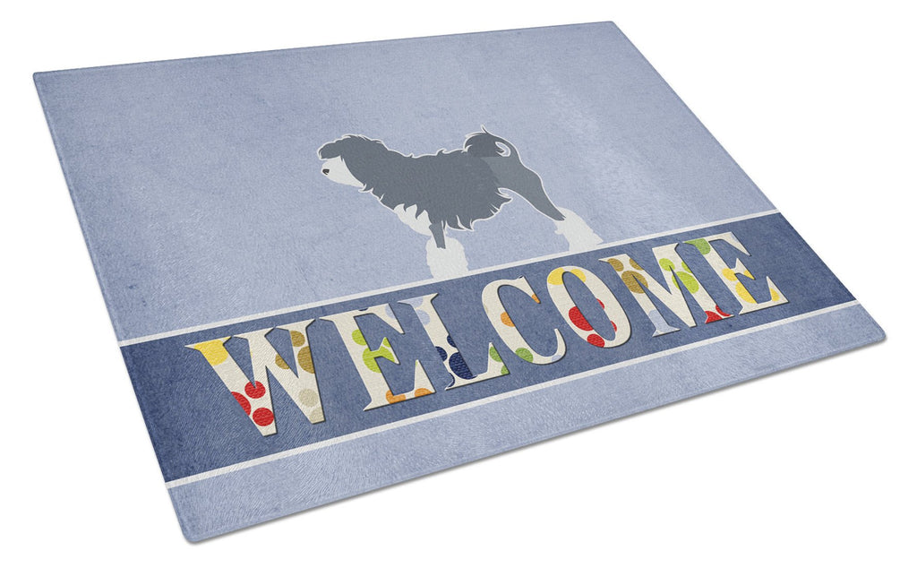 Lowchen Welcome Cutting Board Tempered Glass Kitchen Cutting Surface, Heat Resistant Chopping, Non-Slip Feet, Food Prep & Serving