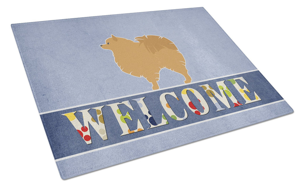 Pomeranian Welcome Cutting Board Tempered Glass Kitchen Cutting Surface, Heat Resistant Chopping, Non-Slip Feet, Food Prep & Serving