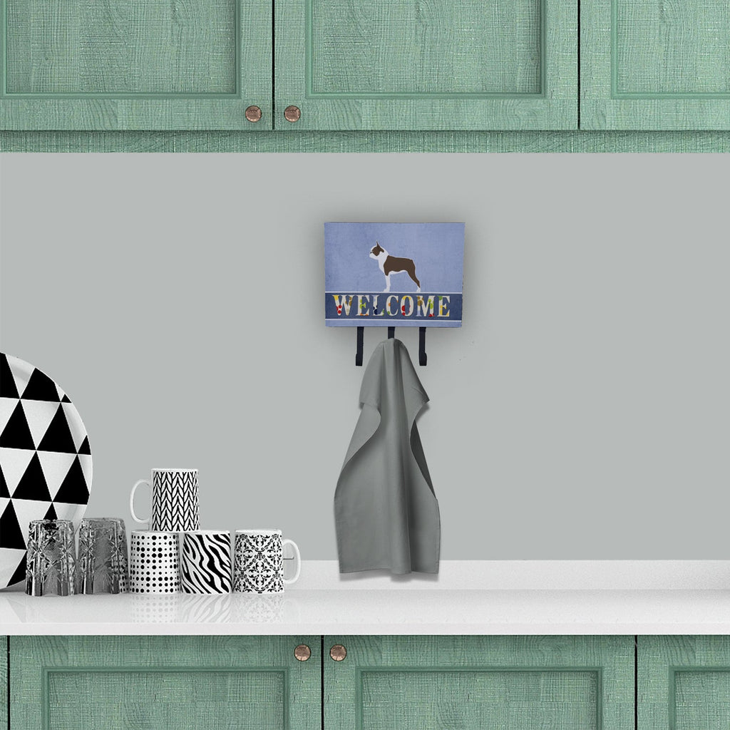 Boston Terrier Welcome Leash or Key Holder Wall Hooks, Coat Rack Wall Mount, for Hanging Keys, Towels, Aprons, Leashes