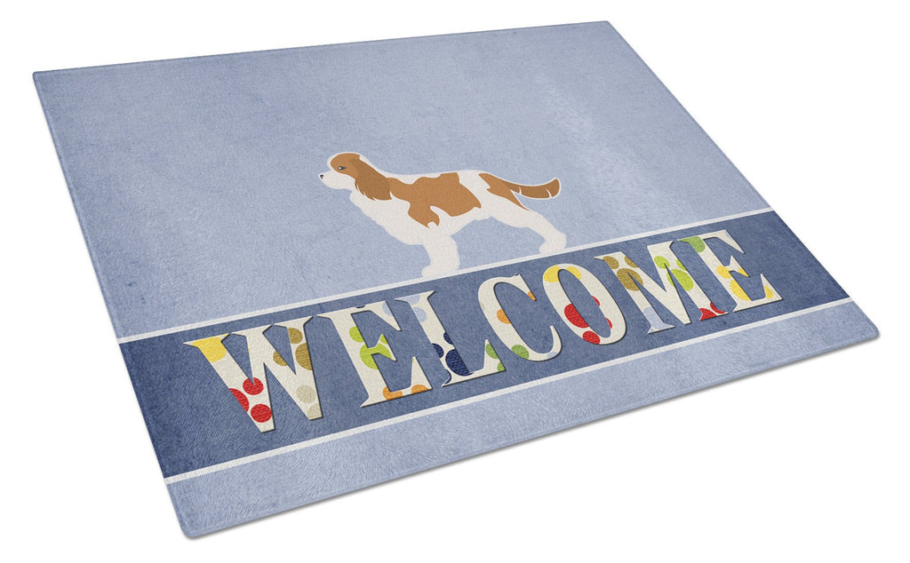Cavalier King Charles Spaniel Welcome Cutting Board Tempered Glass Kitchen Cutting Surface, Heat Resistant Chopping, Non-Slip Feet, Food Prep & Serving