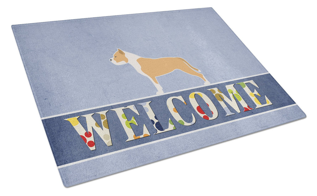 Staffordshire Bull Terrier Welcome Cutting Board Tempered Glass Kitchen Cutting Surface, Heat Resistant Chopping, Non-Slip Feet, Food Prep & Serving