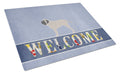 English Mastiff Welcome Cutting Board Tempered Glass Kitchen Cutting Surface, Heat Resistant Chopping, Non-Slip Feet, Food Prep & Serving