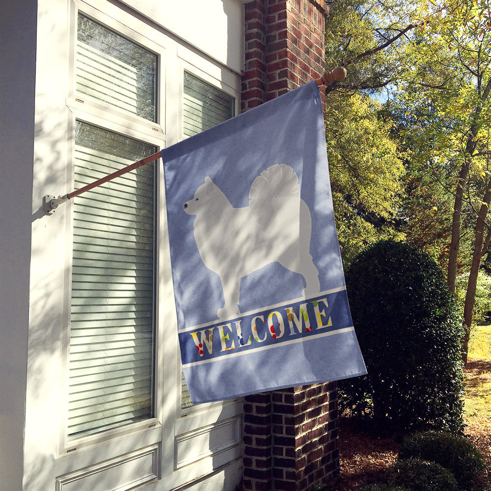 Samoyed Welcome House Flag 28x40 Porch Sleeve Pole Decorative Outside Yard Banner Artwork Wall Hanging, Polyester