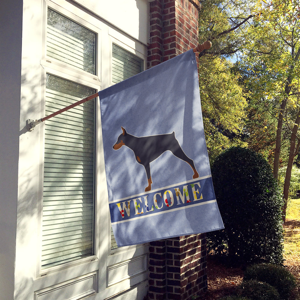 Doberman Pinscher Welcome House Flag 28x40 Porch Sleeve Pole Decorative Outside Yard Banner Artwork Wall Hanging, Polyester