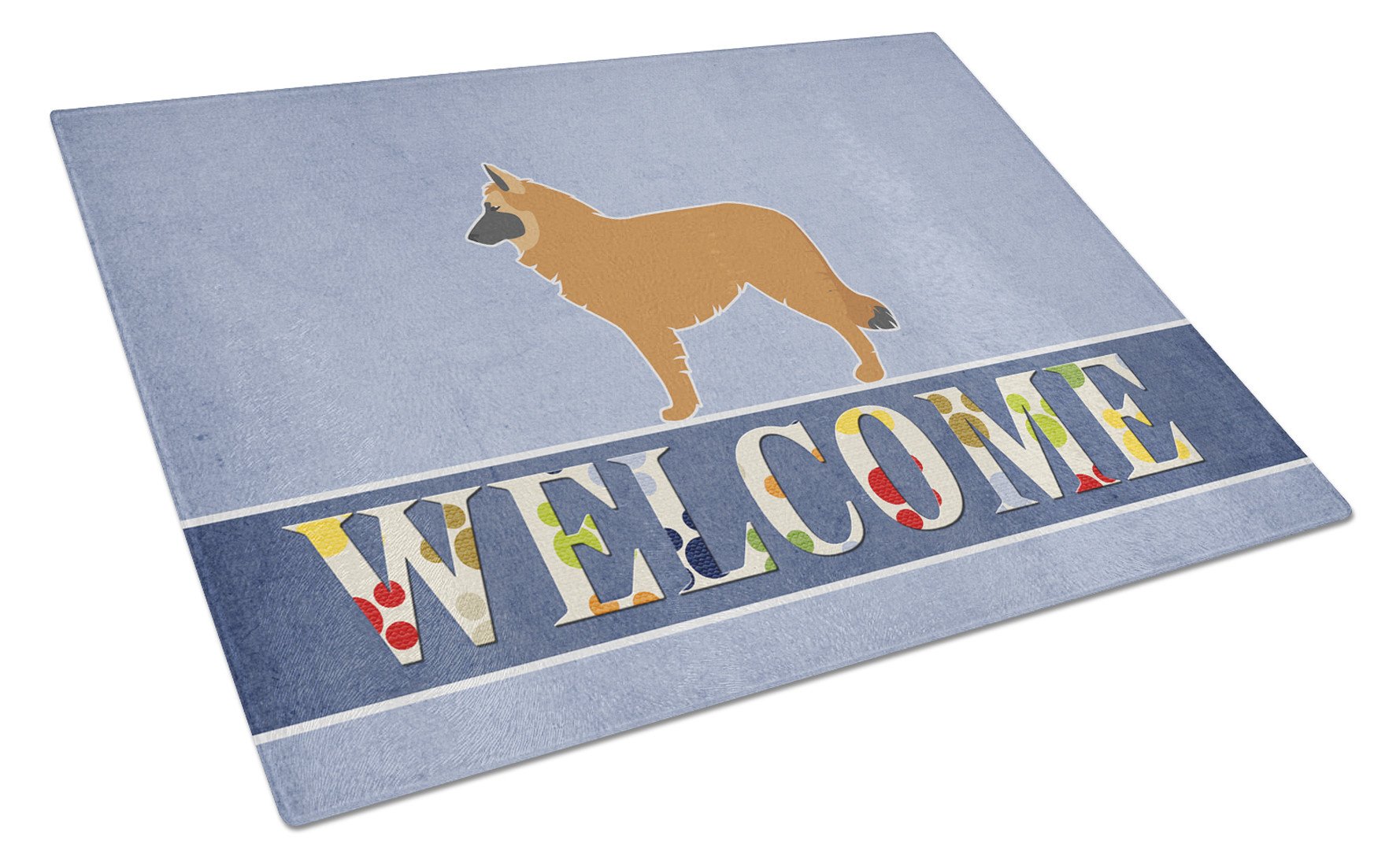 Belgian Shepherd Welcome Cutting Board Tempered Glass Kitchen Cutting Surface, Heat Resistant Chopping, Non-Slip Feet, Food Prep & Serving