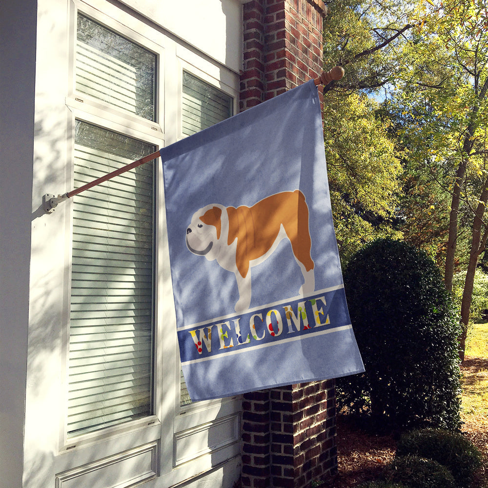 English Bulldog Welcome House Flag 28x40 Porch Sleeve Pole Decorative Outside Yard Banner Artwork Wall Hanging, Polyester