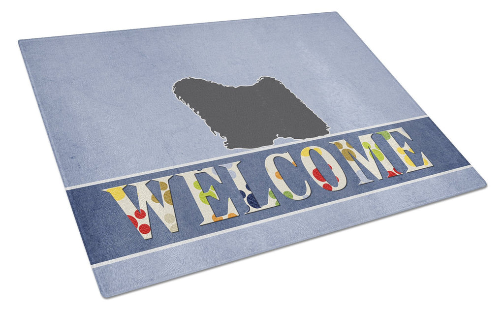 Puli Welcome Cutting Board Tempered Glass Kitchen Cutting Surface, Heat Resistant Chopping, Non-Slip Feet, Food Prep & Serving