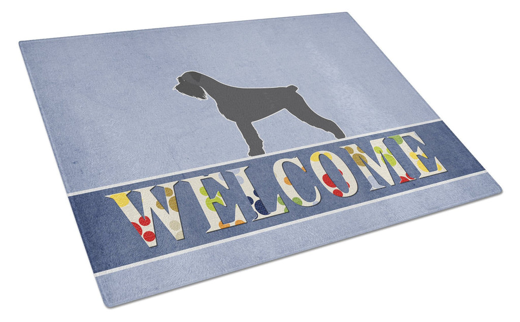 Giant Schnauzer Welcome Cutting Board Tempered Glass Kitchen Cutting Surface, Heat Resistant Chopping, Non-Slip Feet, Food Prep & Serving