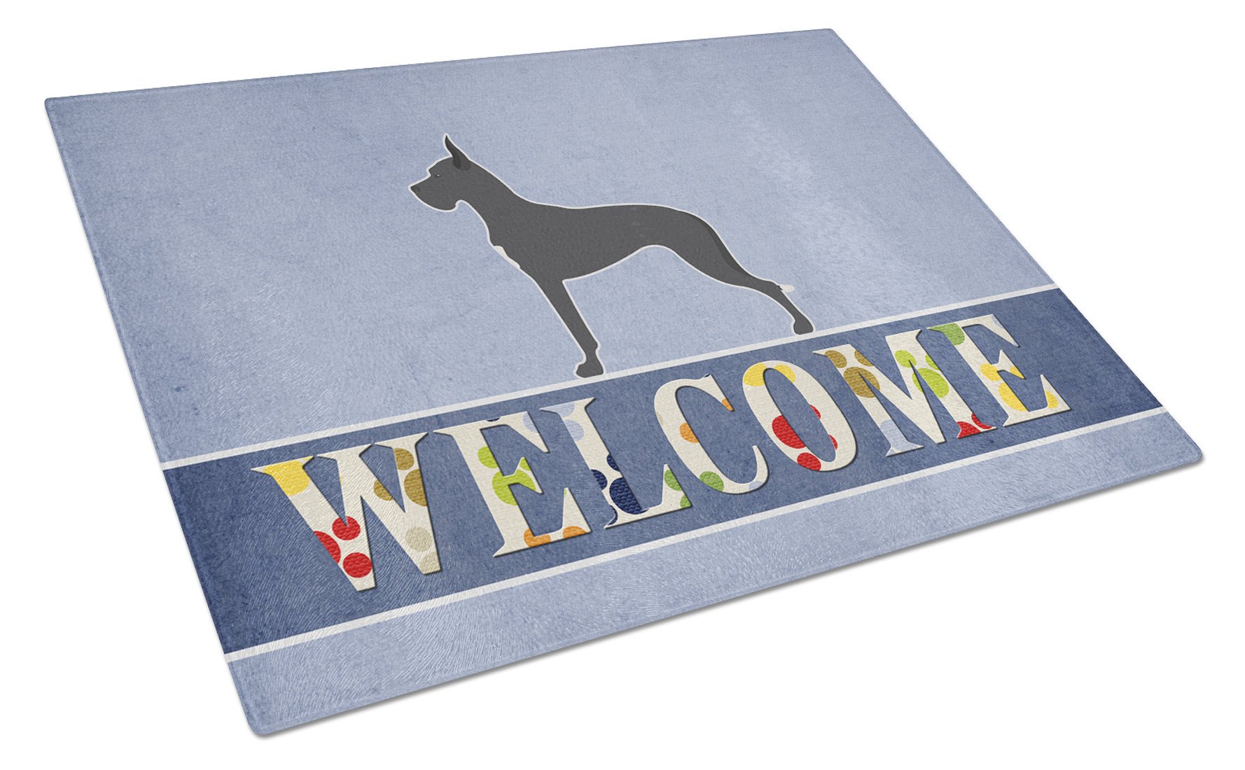 Great Dane Welcome Cutting Board Tempered Glass Kitchen Cutting Surface, Heat Resistant Chopping, Non-Slip Feet, Food Prep & Serving