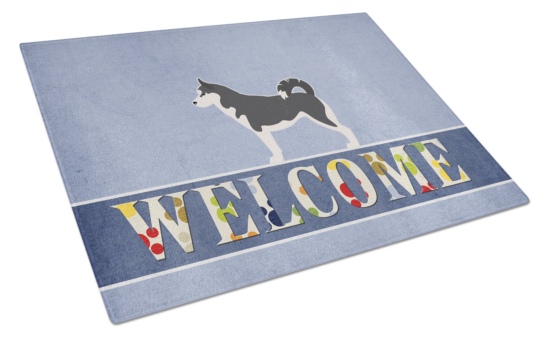 Siberian Husky Welcome Cutting Board Tempered Glass Kitchen Cutting Surface, Heat Resistant Chopping, Non-Slip Feet, Food Prep & Serving