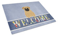 Pug Brown Welcome Cutting Board Tempered Glass Kitchen Cutting Surface, Heat Resistant Chopping, Non-Slip Feet, Food Prep & Serving