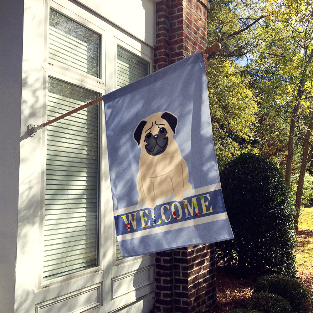 Pug Fawn Welcome House Flag 28x40 Porch Sleeve Pole Decorative Outside Yard Banner Artwork Wall Hanging, Polyester