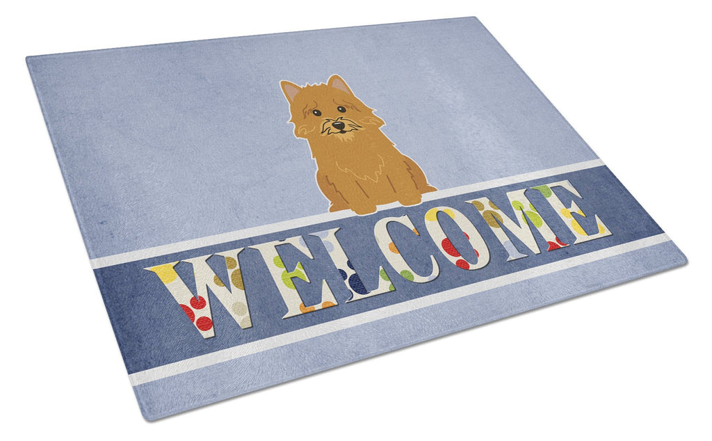 Norwich Terrier Welcome Cutting Board Tempered Glass Kitchen Cutting Surface, Heat Resistant Chopping, Non-Slip Feet, Food Prep & Serving