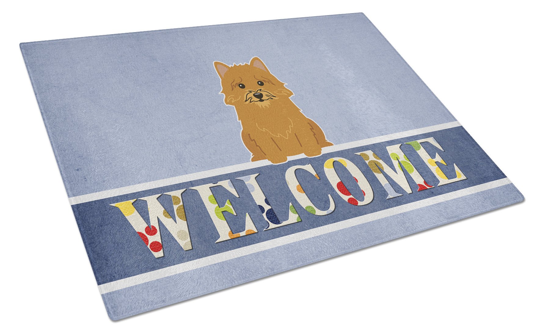 Norwich Terrier Welcome Cutting Board Tempered Glass Kitchen Cutting Surface, Heat Resistant Chopping, Non-Slip Feet, Food Prep & Serving