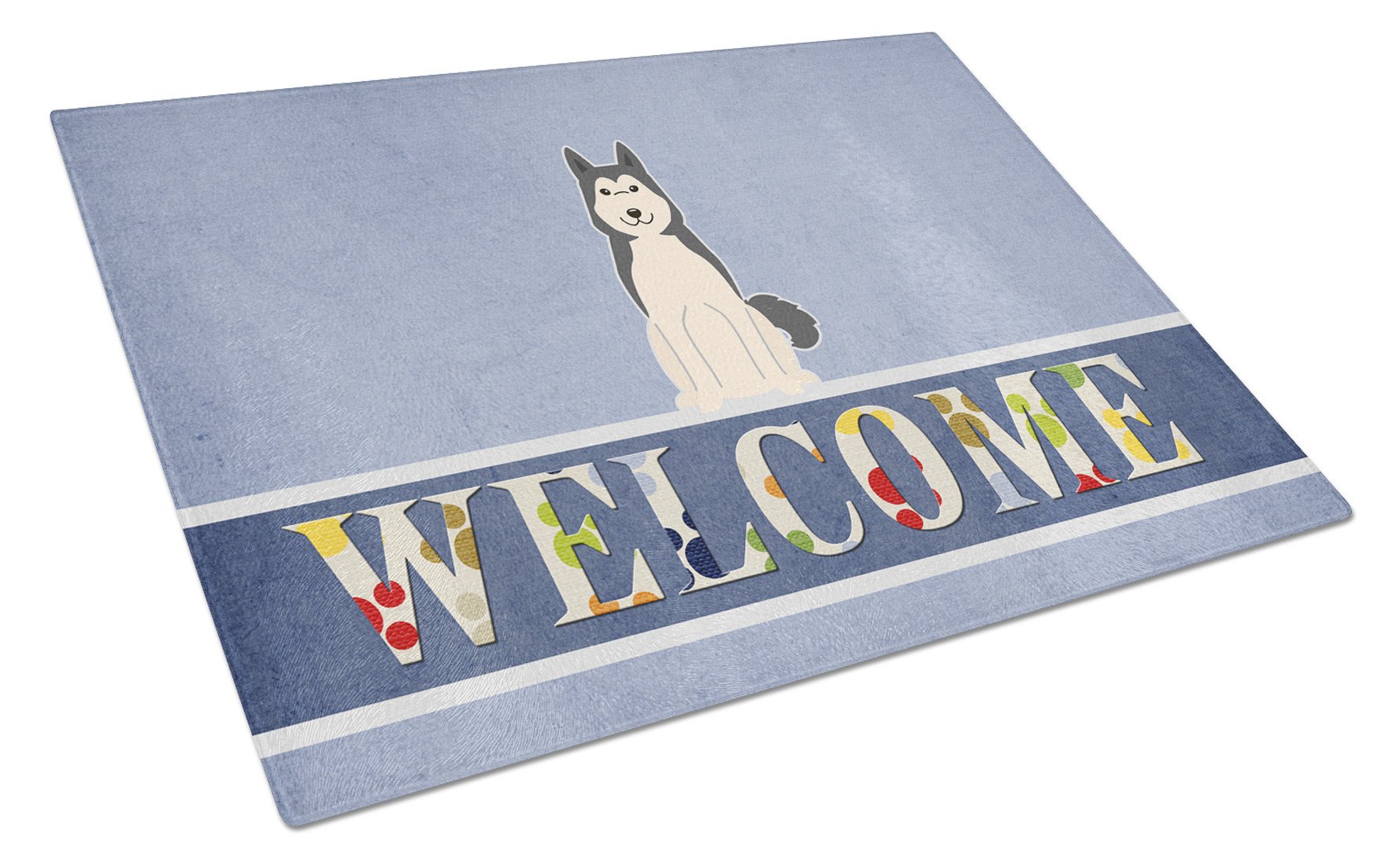 West Siberian Laika Spitz Welcome Cutting Board Tempered Glass Kitchen Cutting Surface, Heat Resistant Chopping, Non-Slip Feet, Food Prep & Serving