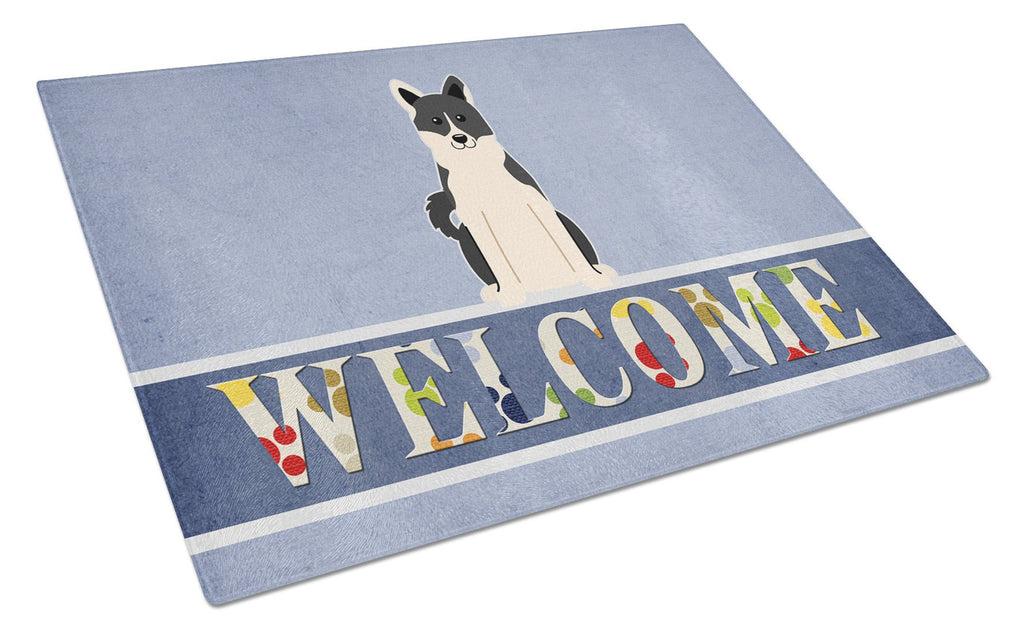 Russo-European Laika Spitz Welcome Cutting Board Tempered Glass Kitchen Cutting Surface, Heat Resistant Chopping, Non-Slip Feet, Food Prep & Serving