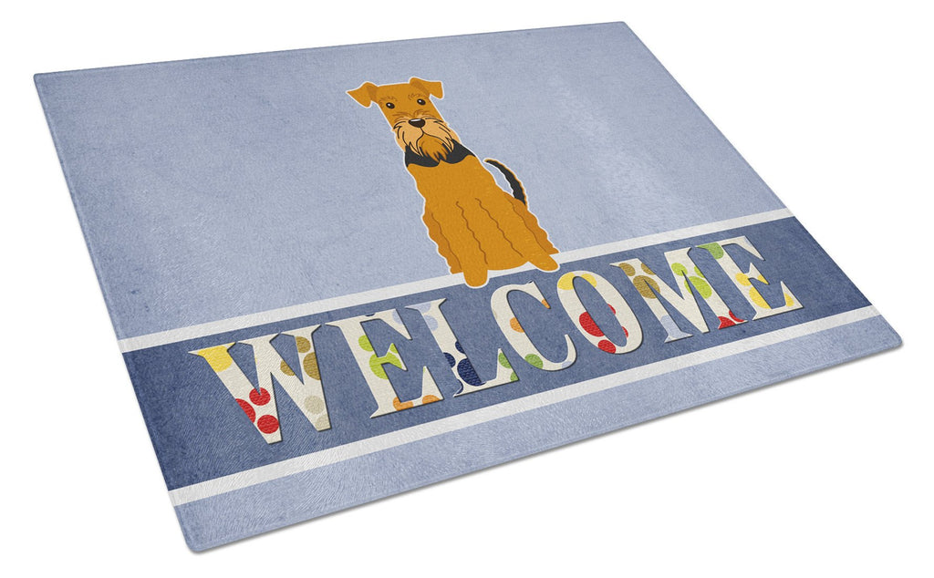 Airedale Welcome Cutting Board Tempered Glass Kitchen Cutting Surface, Heat Resistant Chopping, Non-Slip Feet, Food Prep & Serving