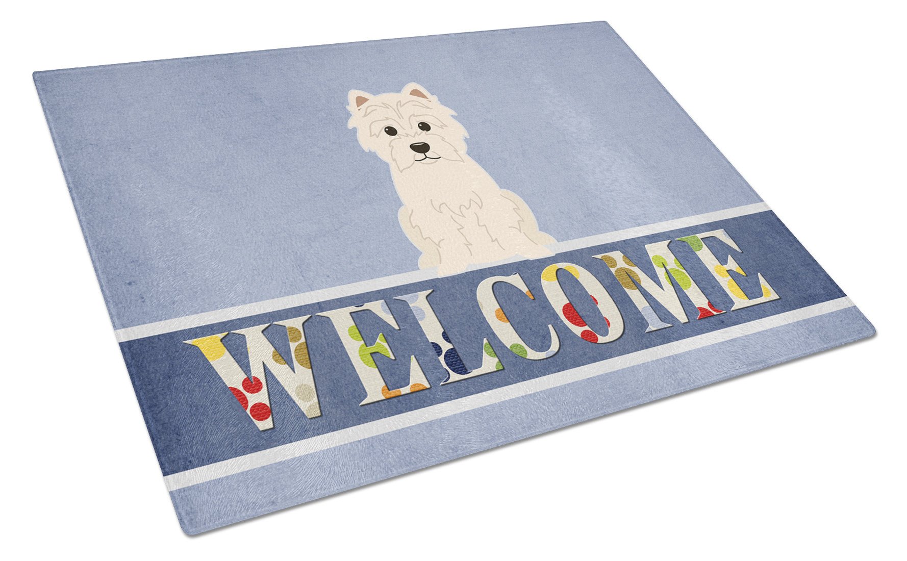 Westie Welcome Cutting Board Tempered Glass Kitchen Cutting Surface, Heat Resistant Chopping, Non-Slip Feet, Food Prep & Serving